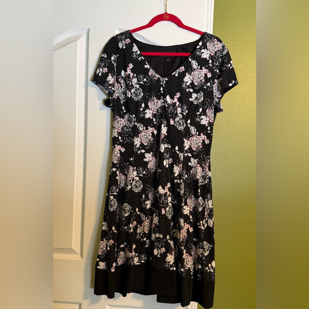 Connected Apparel Black and Pink Floral Dress